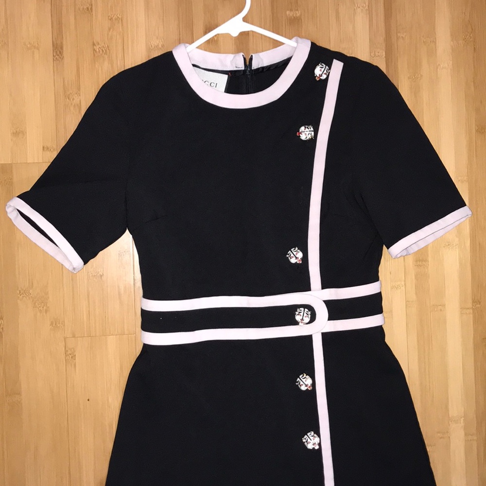 Gucci black dress with cat buttons